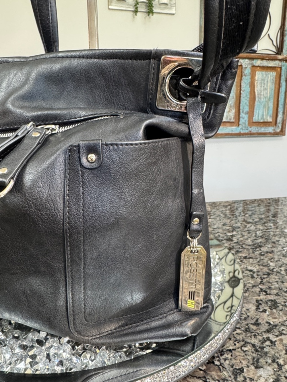 Rossetti Black faux Leather Shoulder Bag - Classic Everyday Tote - Picture 2 of 13